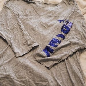 PINK 3/4 sleeve shirt with blue sequins